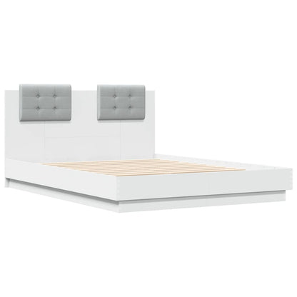 Estrutura de cama com cabeceira e luzes LED 120x190 cm branco