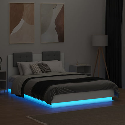 Estrutura de cama com cabeceira e luzes LED 120x190 cm branco