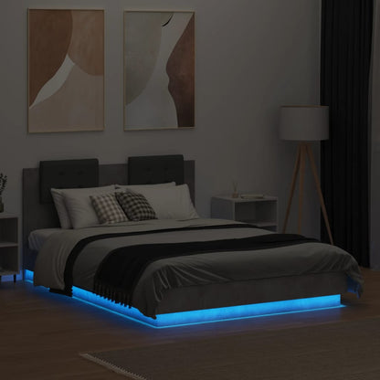 Estrutura cama c/ cabeceira/luzes LED 120x190 cm cinza cimento