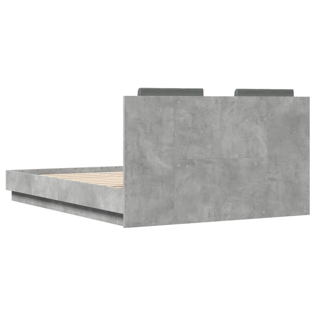 Estrutura cama c/ cabeceira/luzes LED 120x190 cm cinza cimento