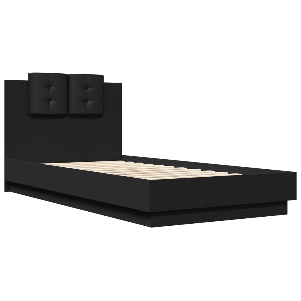 Estrutura de cama c/ cabeceira e luzes LED 90x190 cm preto