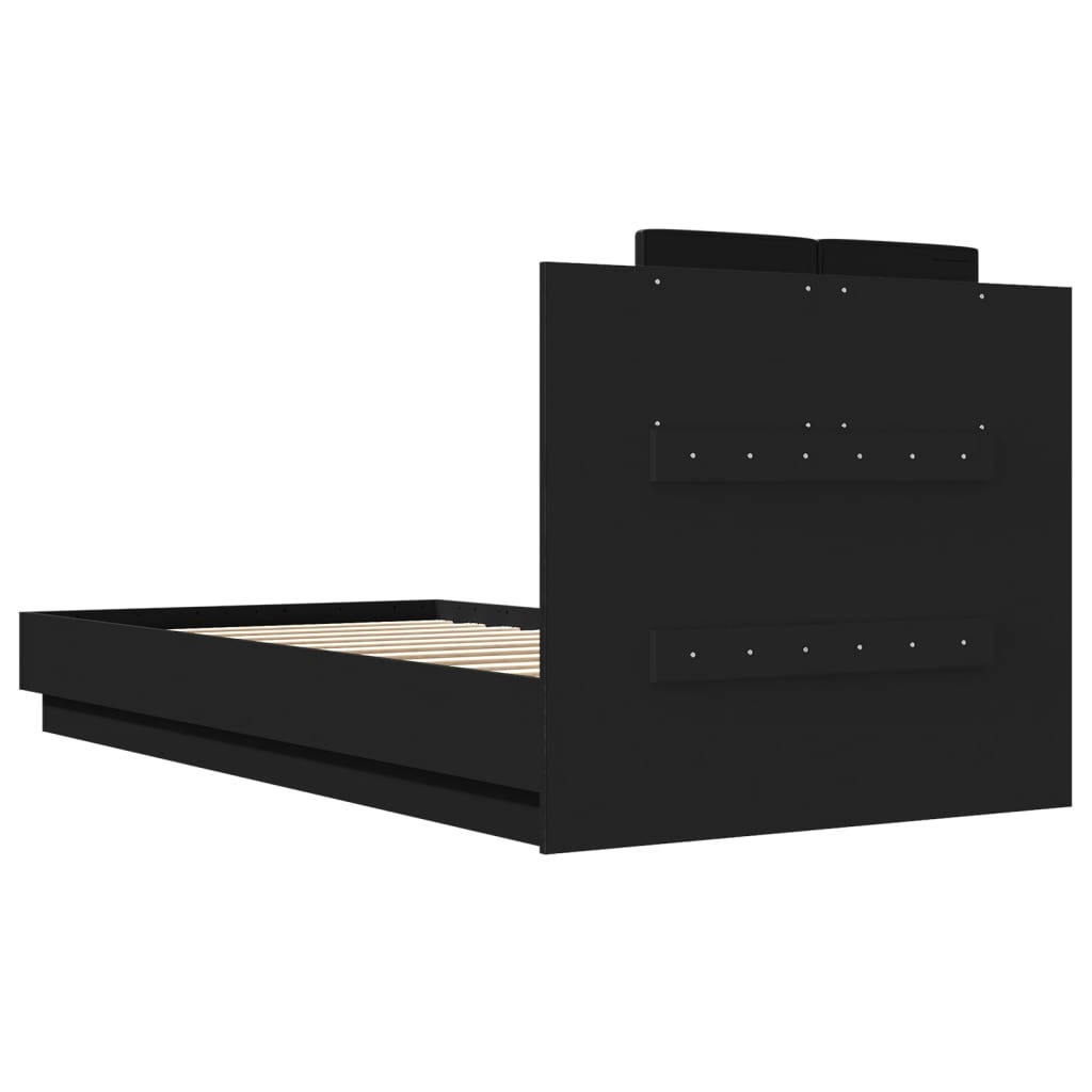 Estrutura de cama c/ cabeceira e luzes LED 90x190 cm preto