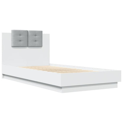 Estrutura de cama com cabeceira e luzes LED 75x190 cm branco