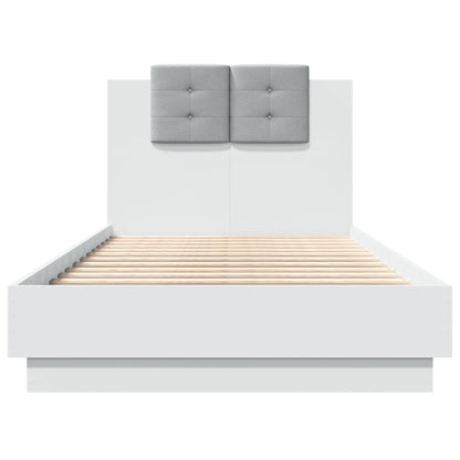 Estrutura de cama com cabeceira e luzes LED 75x190 cm branco