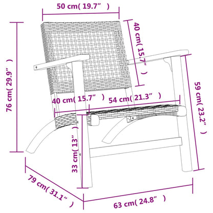 Cadeiras de jardim 2 pcs vime PE/madeira de acácia maciça preto