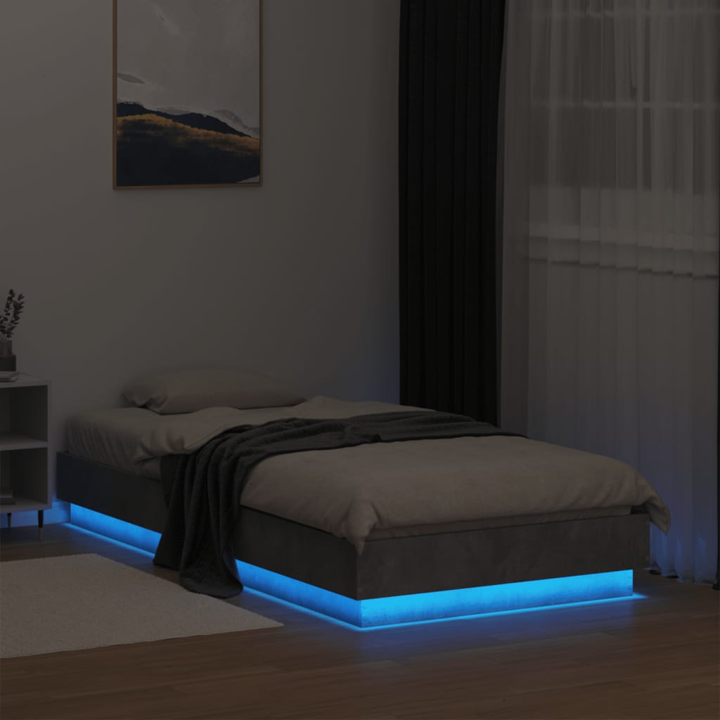 Estrutura de cama com luzes LED 90x190 cm cinzento cimento