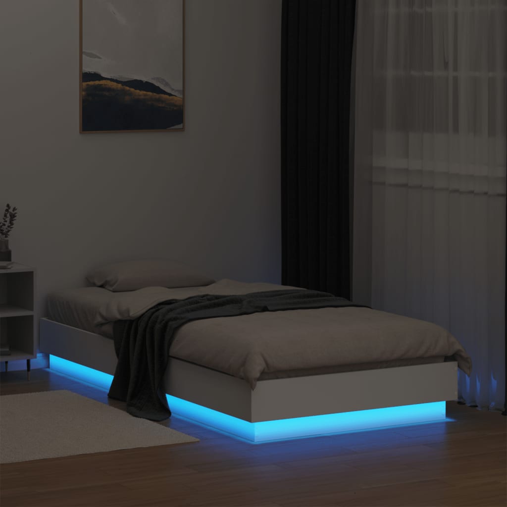 Estrutura de cama com luzes LED 75x190 cm branco