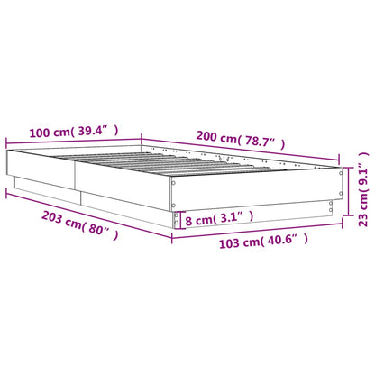 Estrutura de cama 100x200 cm derivados de madeira cinza sonoma