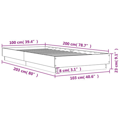 Estrutura cama 100x200 cm derivados de madeira cinzento sonoma