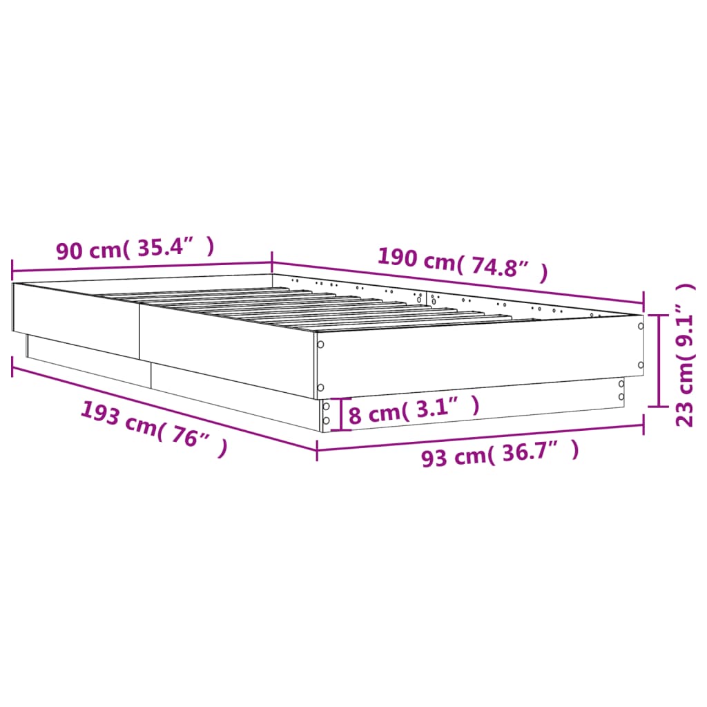 Estrutura de cama 90x190 cm derivados de madeira branco