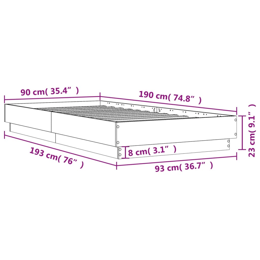 Estrutura de cama 90x190 cm derivados madeira carvalho castanho