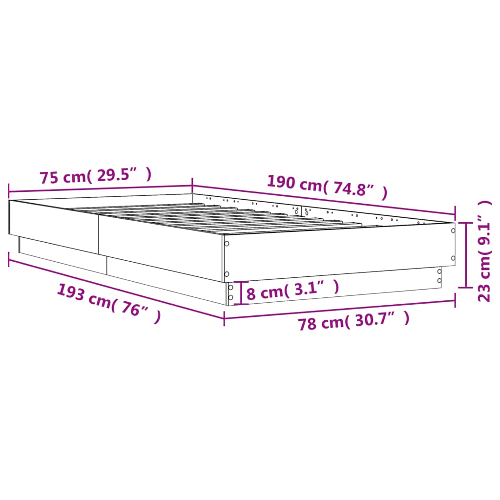 Estrutura de cama 75x190 cm derivados de madeira branco