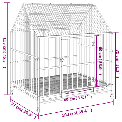 Jaula para cão com rodas aço galvanizado preto