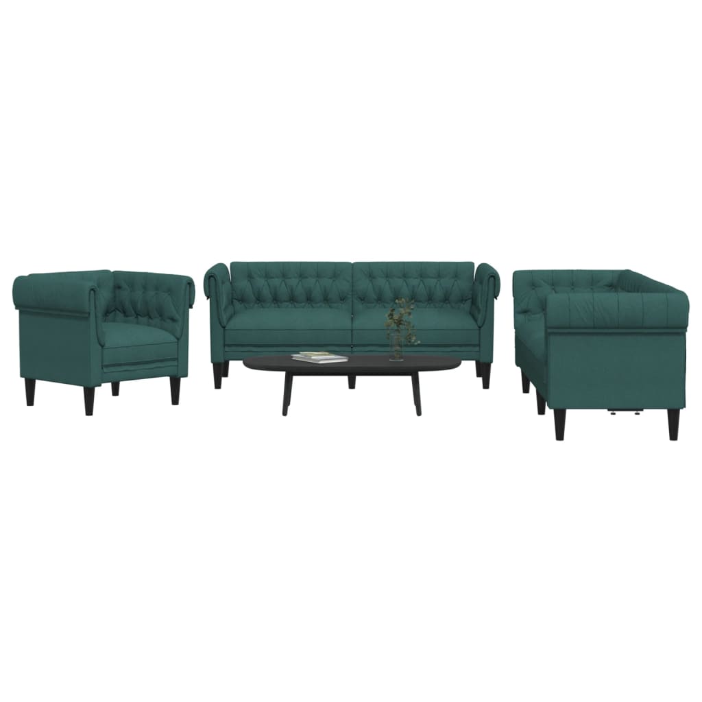 3 pcs conjunto de sofás tecido verde-escuro