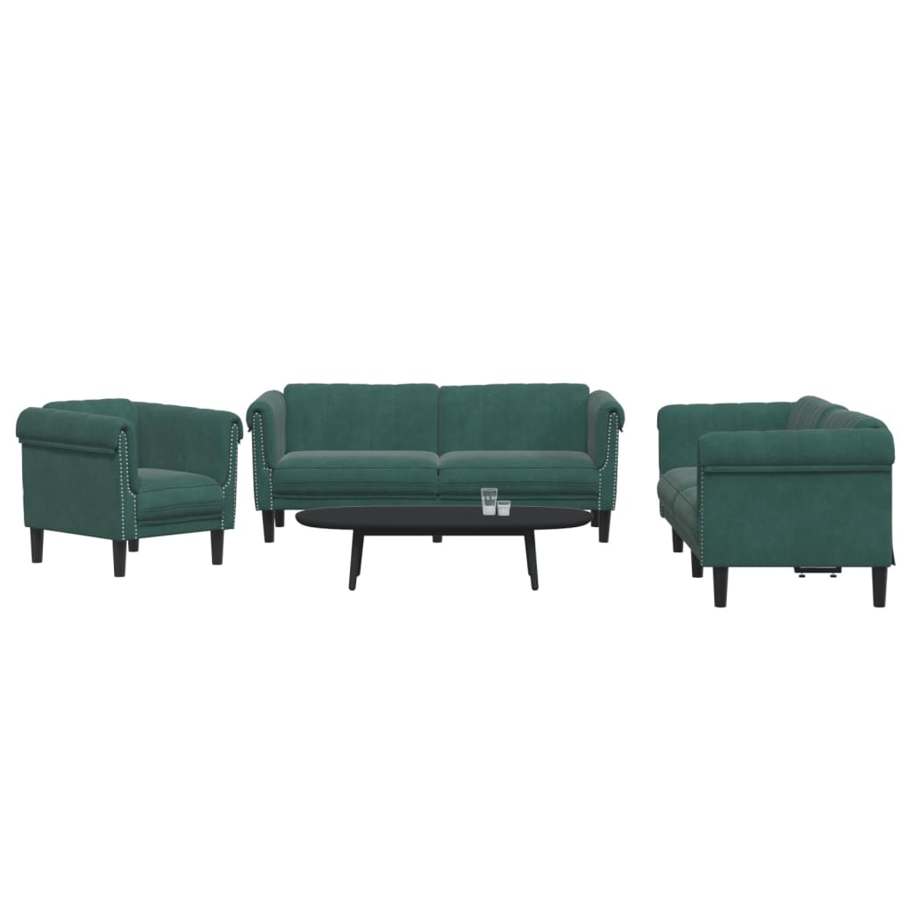 3 pcs conjunto de sofás veludo verde-escuro