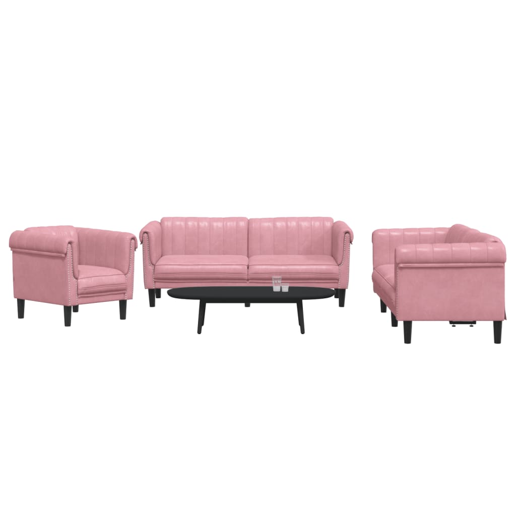 3 pcs conjunto de sofás veludo rosa