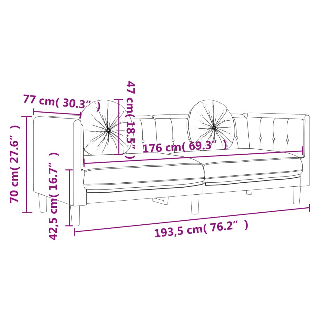 2 pcs conjunto de sofás com almofadas veludo cinzento-escuro