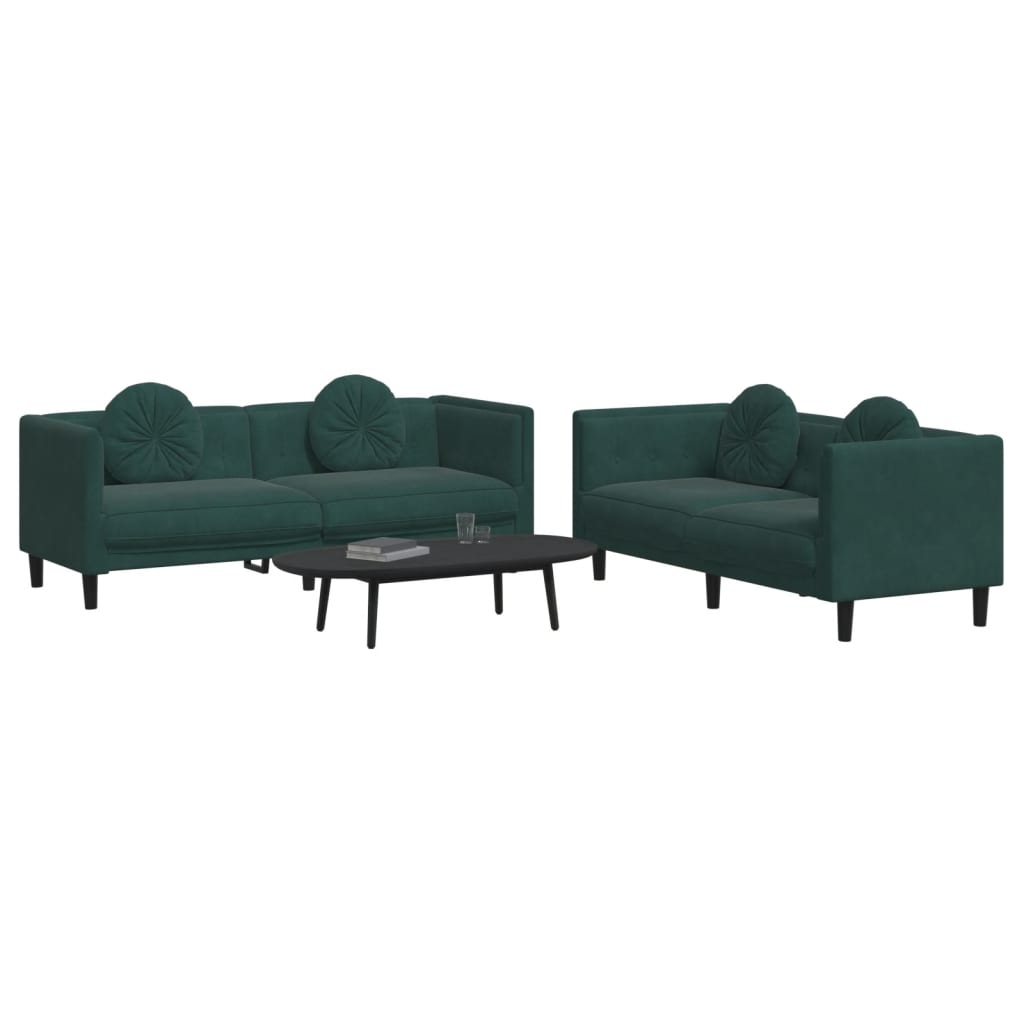 2 pcs conjunto de sofás com almofadas veludo verde-escuro