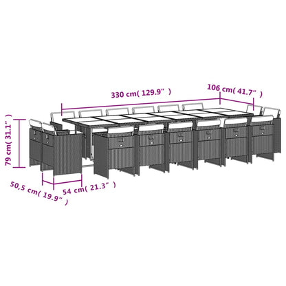 17 pcs conjunto jantar p/ jardim c/ almofadões vime PE castanho