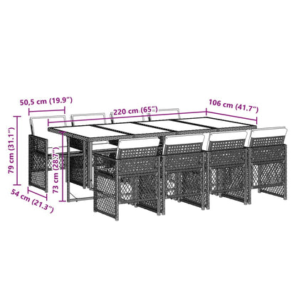 9 pcs conjunto de jantar p/ jardim c/ almofadões cinzento claro