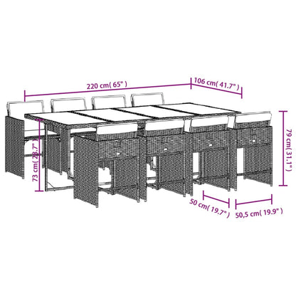 9 pcs conjunto de jantar p/ jardim c/ almofadões vime PE preto