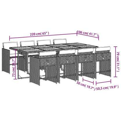 9 pcs conjunto de jantar p/ jardim c/ almofadões vime PE cinza