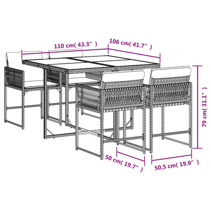 5 pcs conjunto de jantar p/ jardim com almofadões vime PE bege