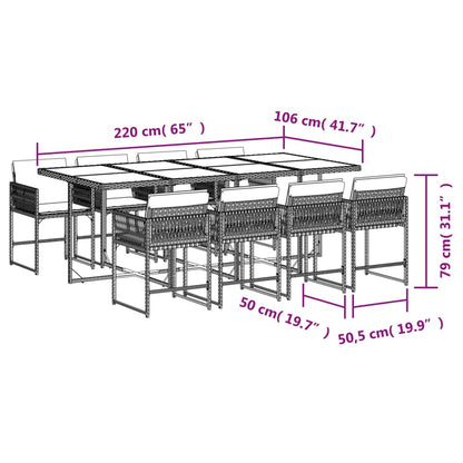 9 pcs conjunto de jantar p/ jardim c/ almofadões vime PE preto