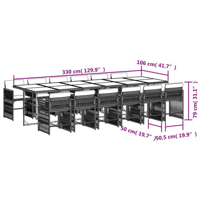 13 pcs conj. jantar jardim c/ almofadões vime PE bege misturado