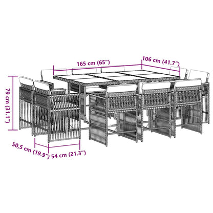 11 pcs conjunto de jantar p/ jardim c/ almofadões vime PE preto