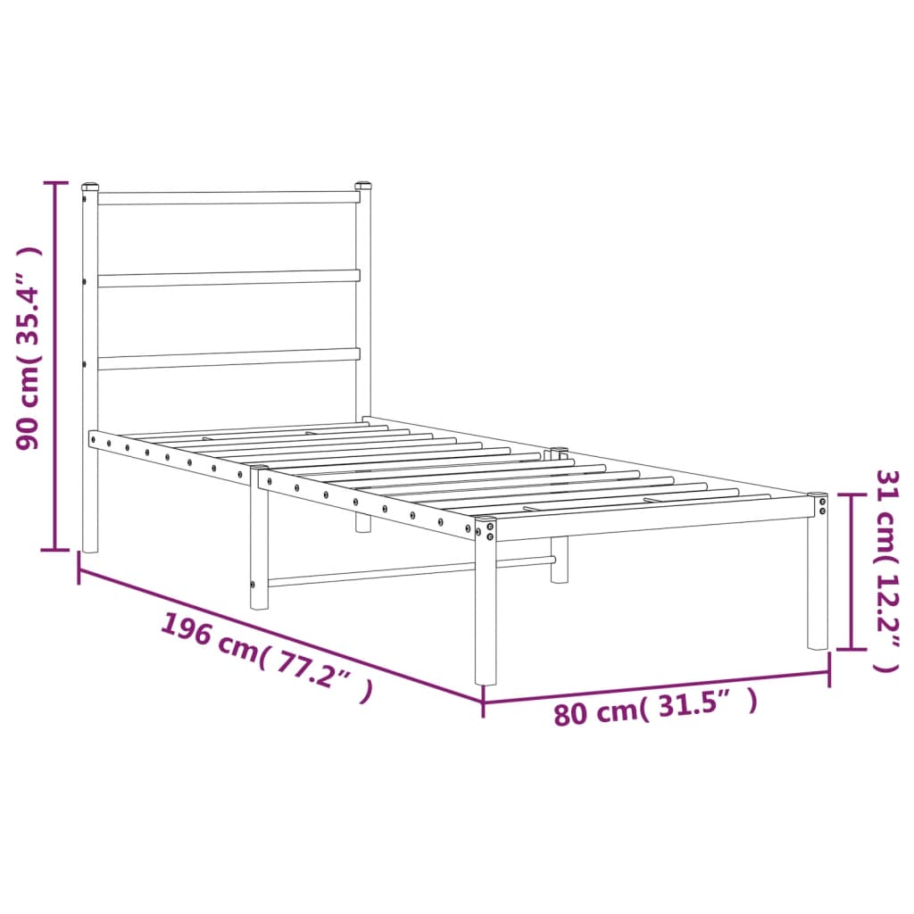 Estrutura de cama com cabeceira 75x190 cm metal preto