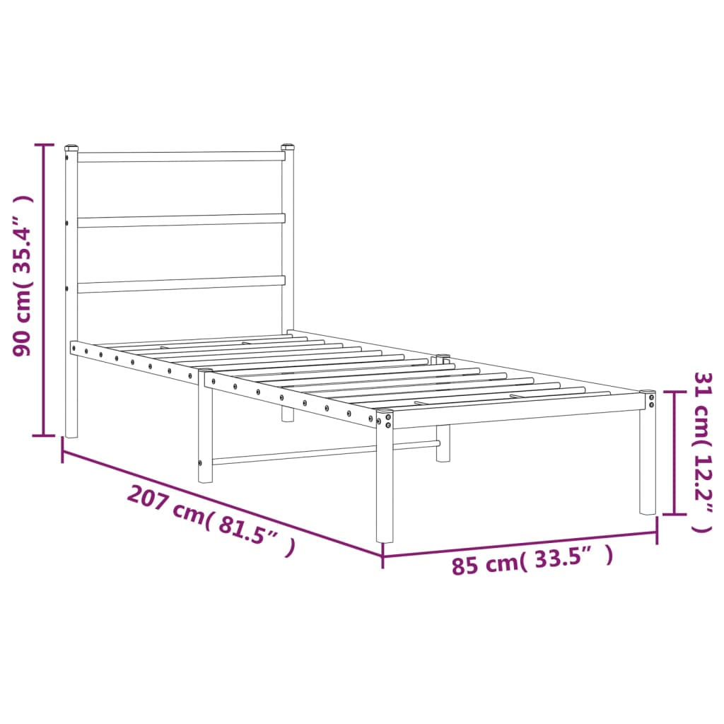 Estrutura de cama com cabeceira 80x200 cm metal preto