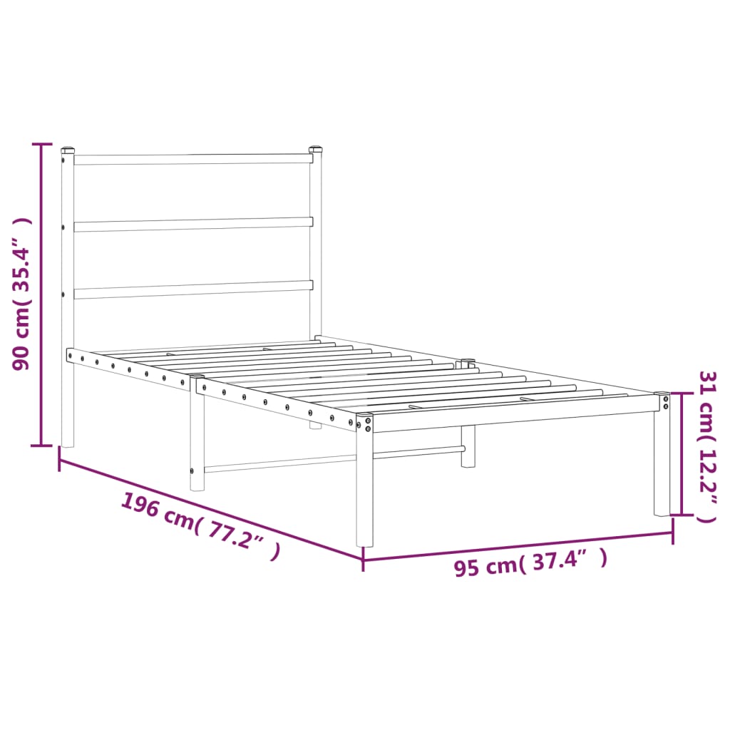 Estrutura de cama com cabeceira 90x190 cm metal preto