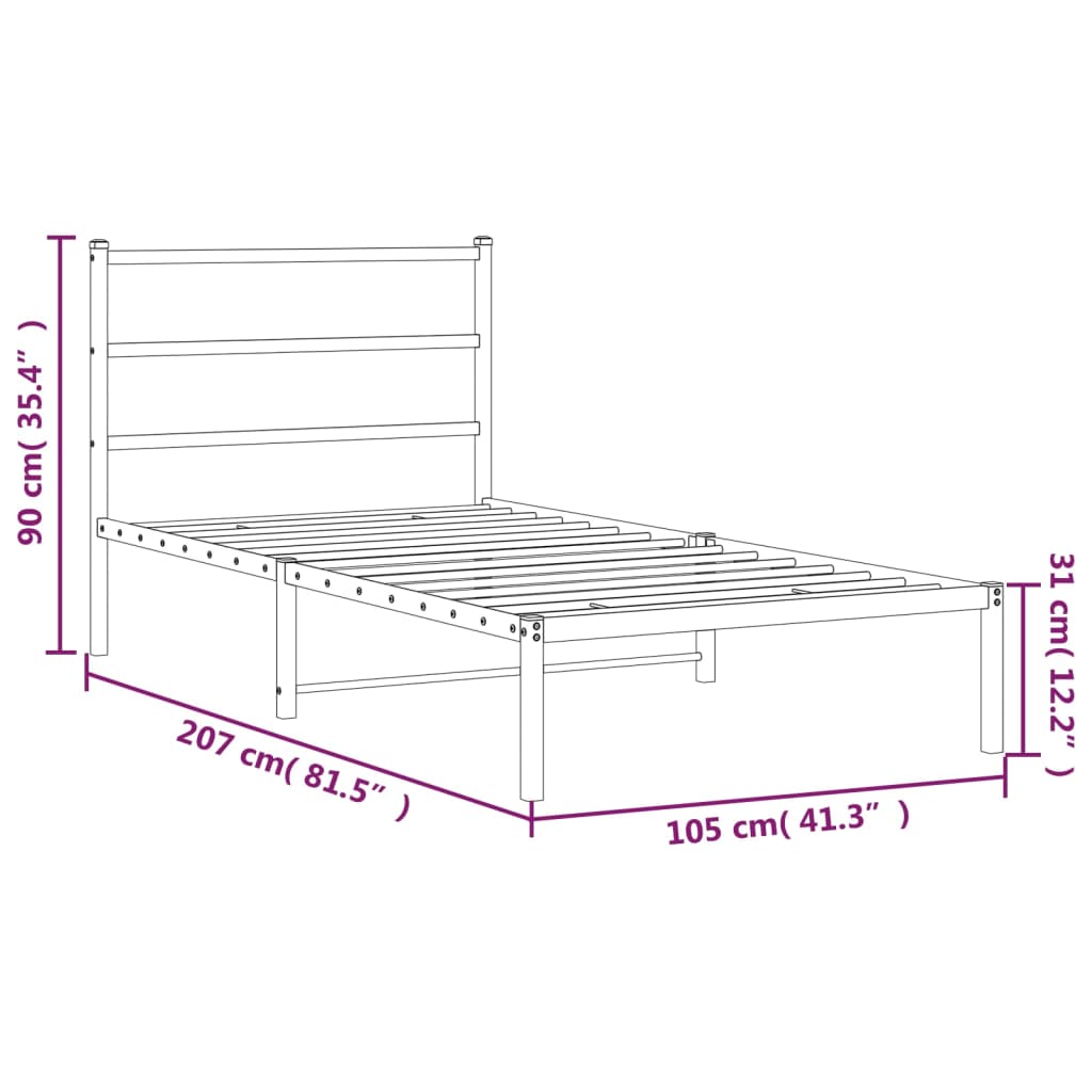 Estrutura de cama com cabeceira 100x200 cm metal preto