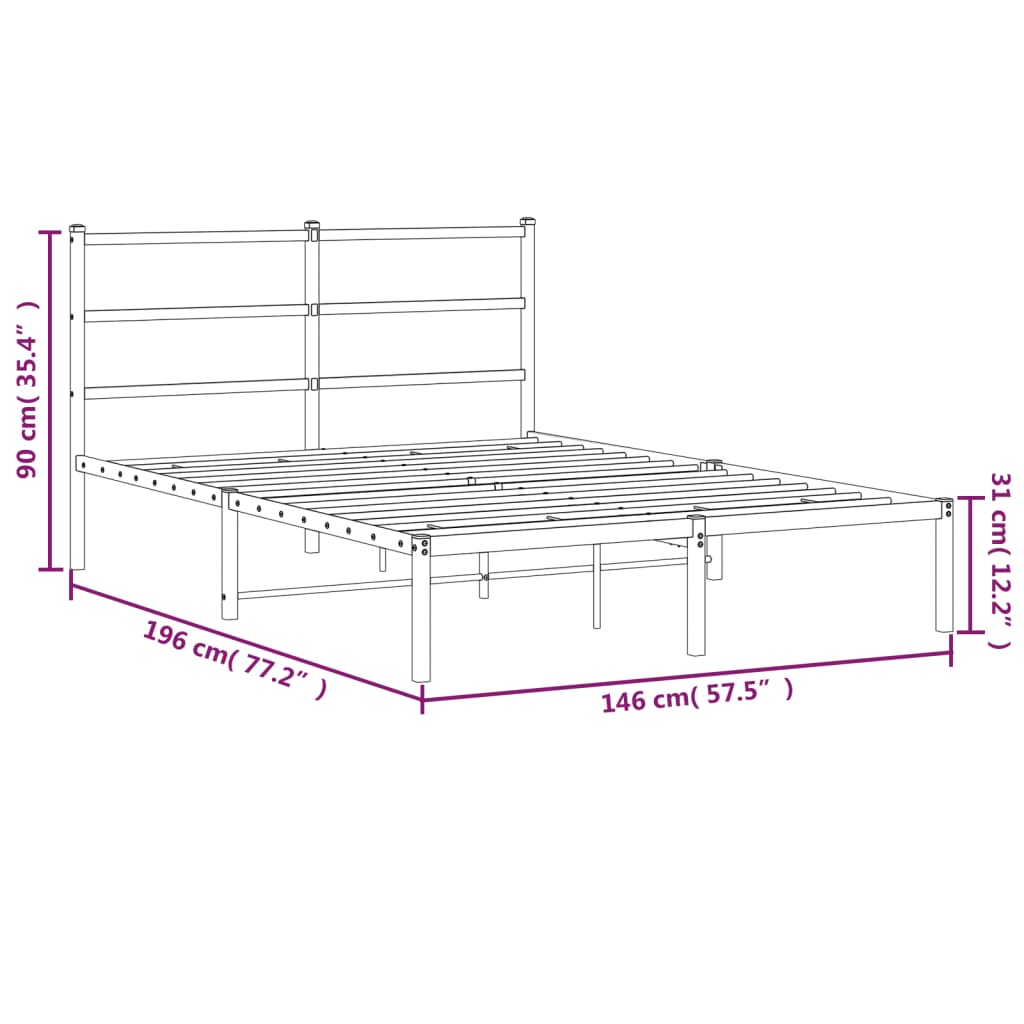 Estrutura de cama com cabeceira 140x190 cm metal preto