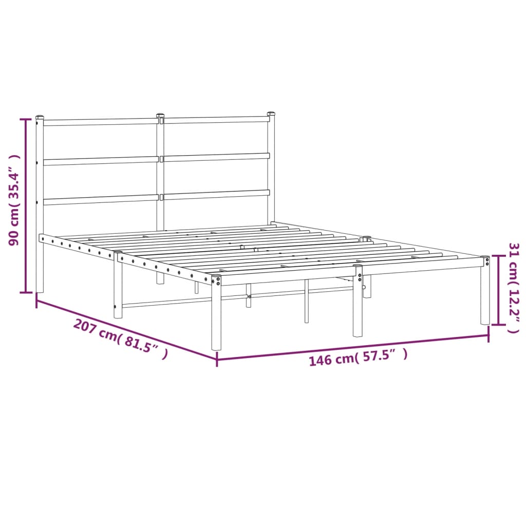 Estrutura de cama com cabeceira 140x200 cm metal preto