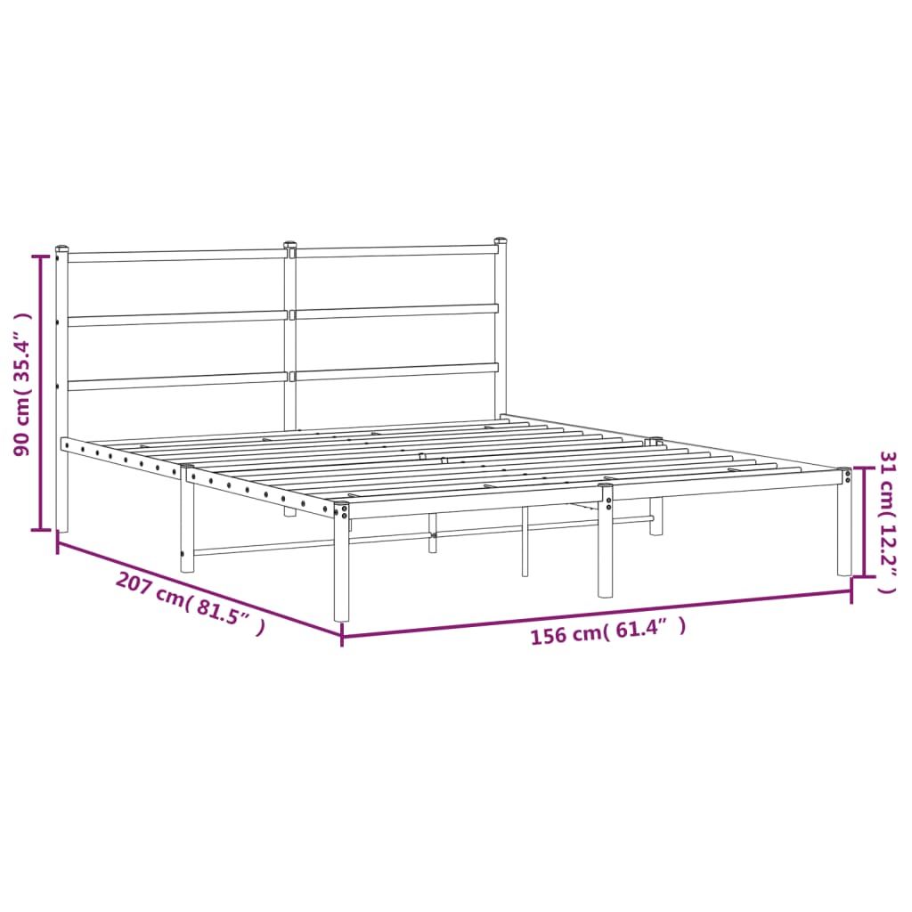 Estrutura de cama em metal com cabeceira 150x200 cm preto