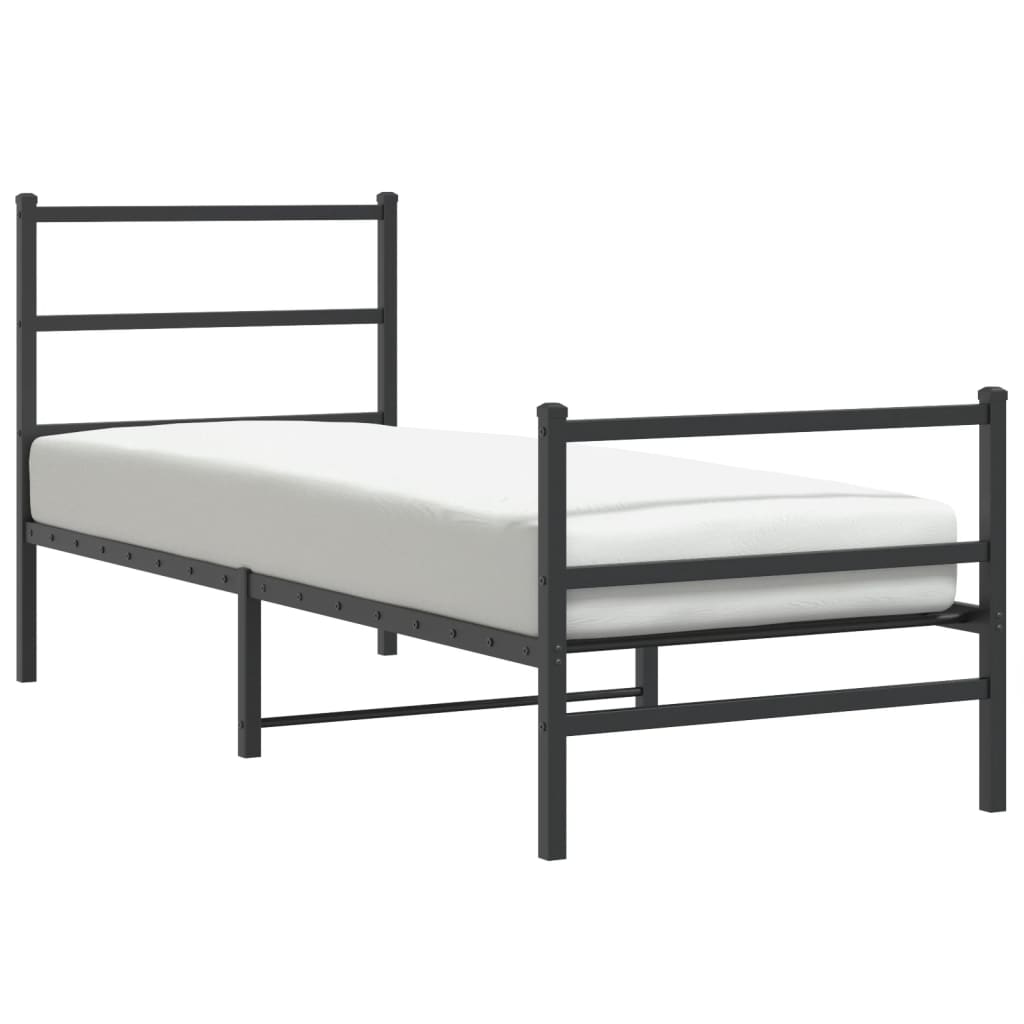 Estrutura de cama com cabeceira e pés 75x190 cm metal preto