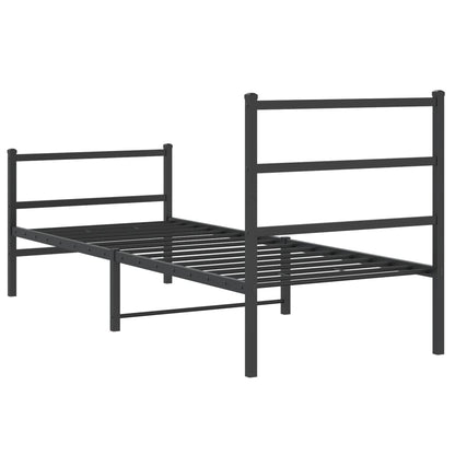 Estrutura de cama com cabeceira e pés 75x190 cm metal preto