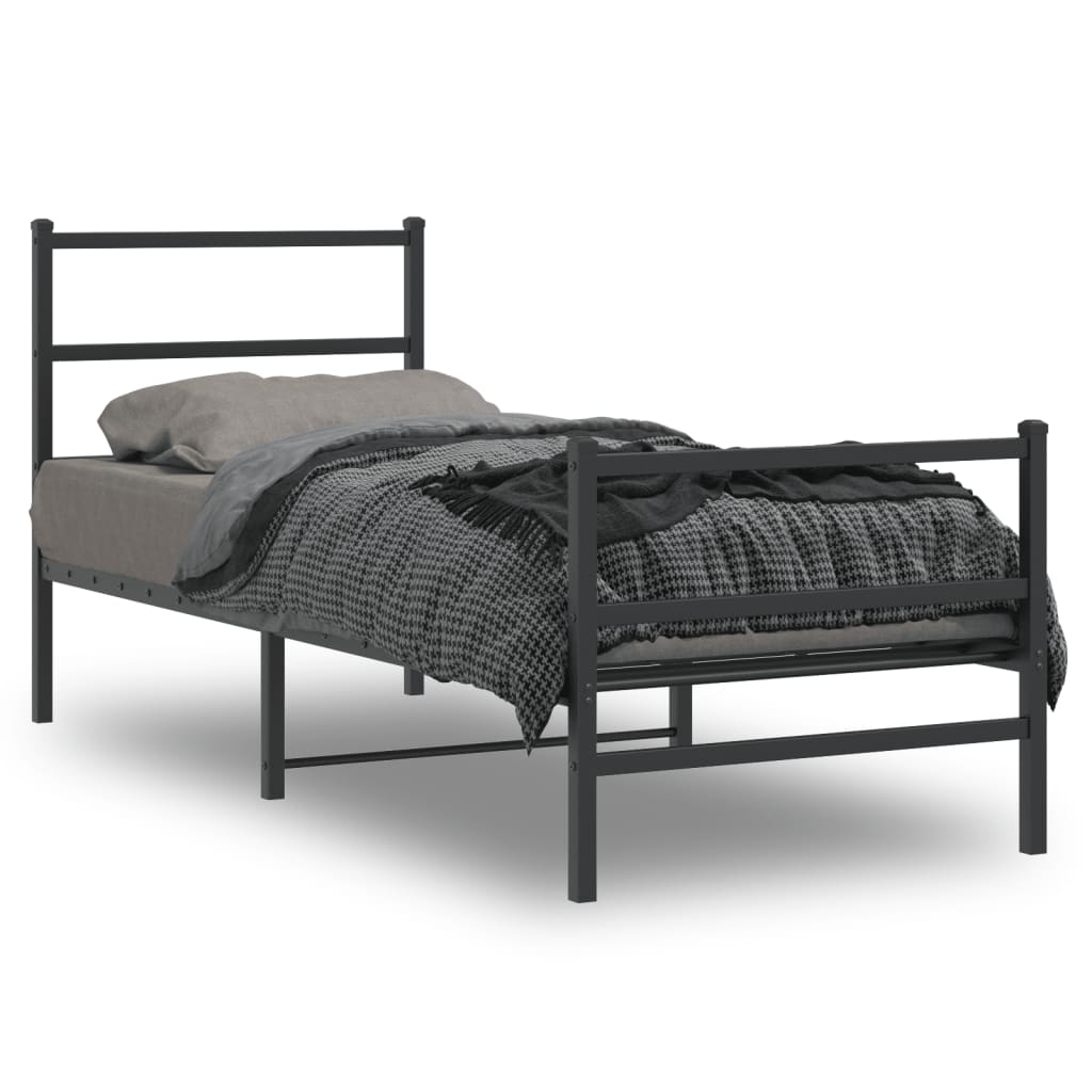 Estrutura de cama com cabeceira e pés 75x190 cm metal preto