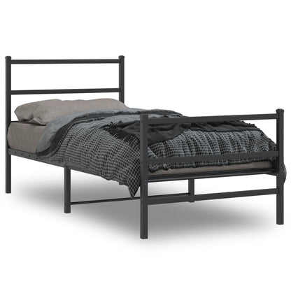 Estrutura de cama com cabeceira e pés 90x200 cm metal preto