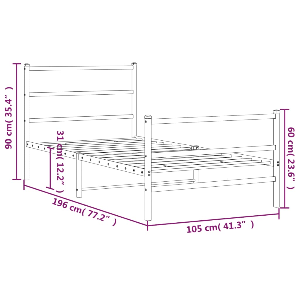 Estrutura de cama com cabeceira e pés 100x190 cm metal preto