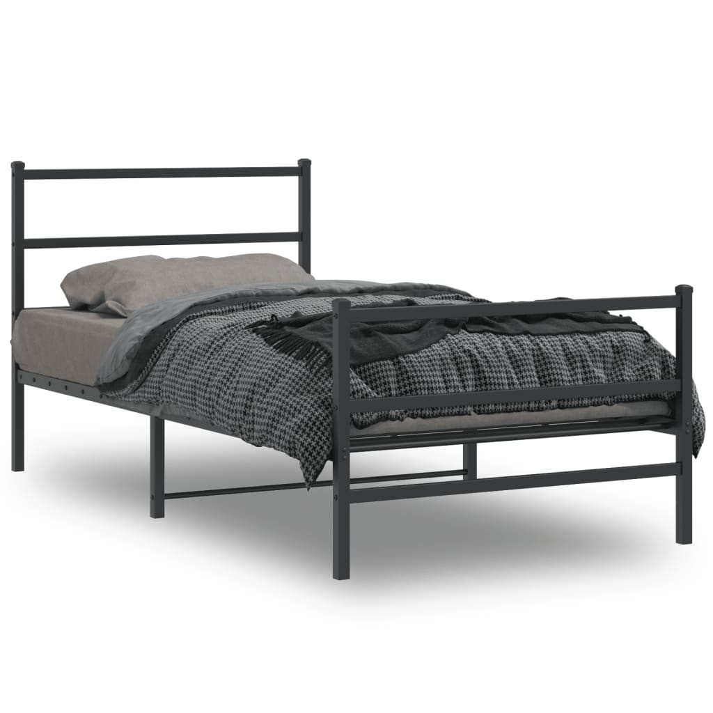 Estrutura de cama com cabeceira e pés 100x190 cm metal preto