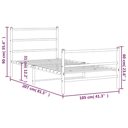 Estrutura de cama com cabeceira e pés 100x200 cm metal preto