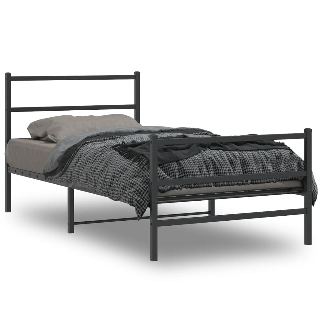 Estrutura de cama com cabeceira e pés 100x200 cm metal preto