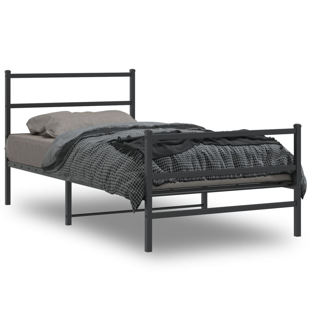 Estrutura de cama com cabeceira e pés 107x203 cm metal preto