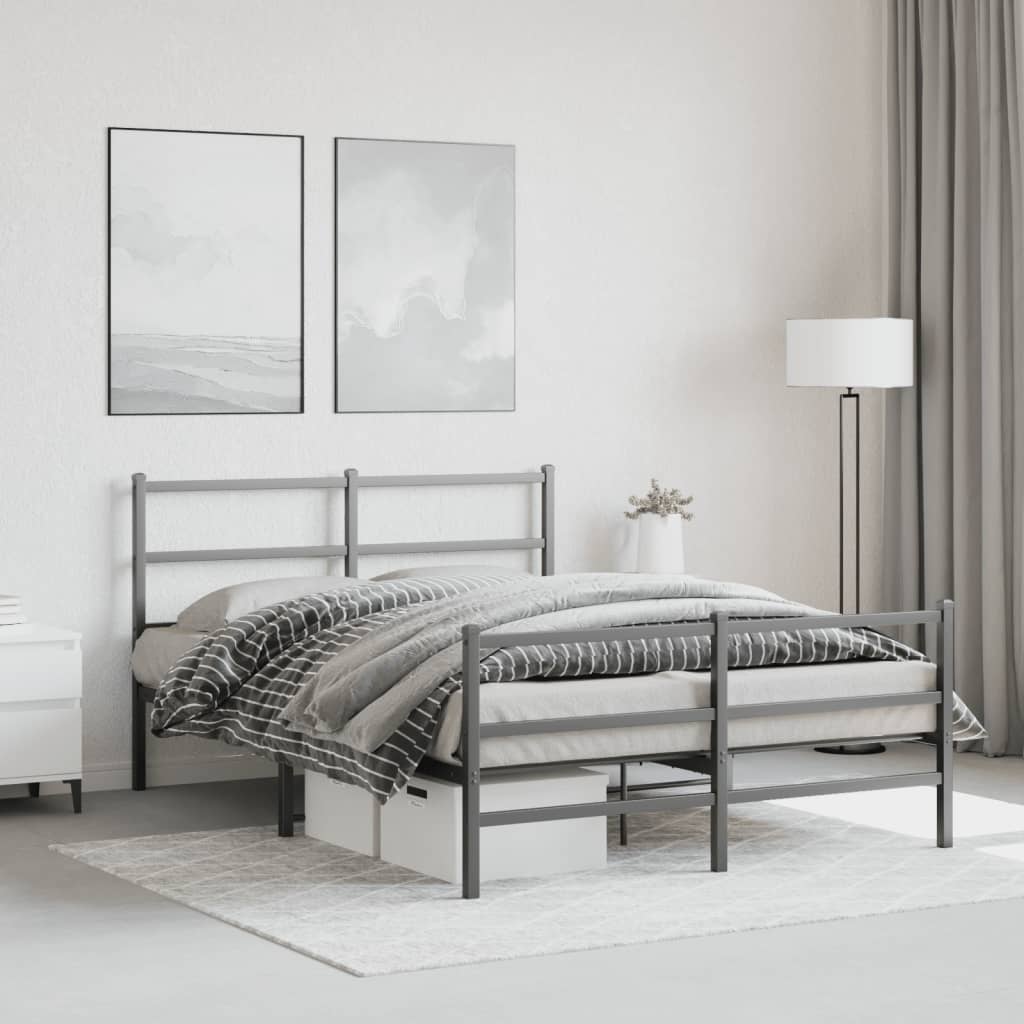 Estrutura de cama com cabeceira e pés 135x190 cm metal preto