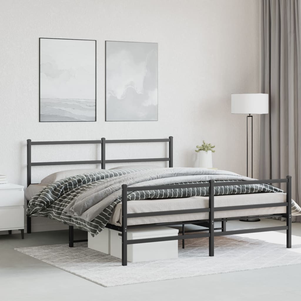 Estrutura de cama com cabeceira e pés 150x200 cm metal preto