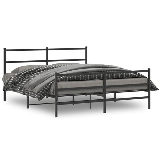 Estrutura de cama com cabeceira e pés 150x200 cm metal preto