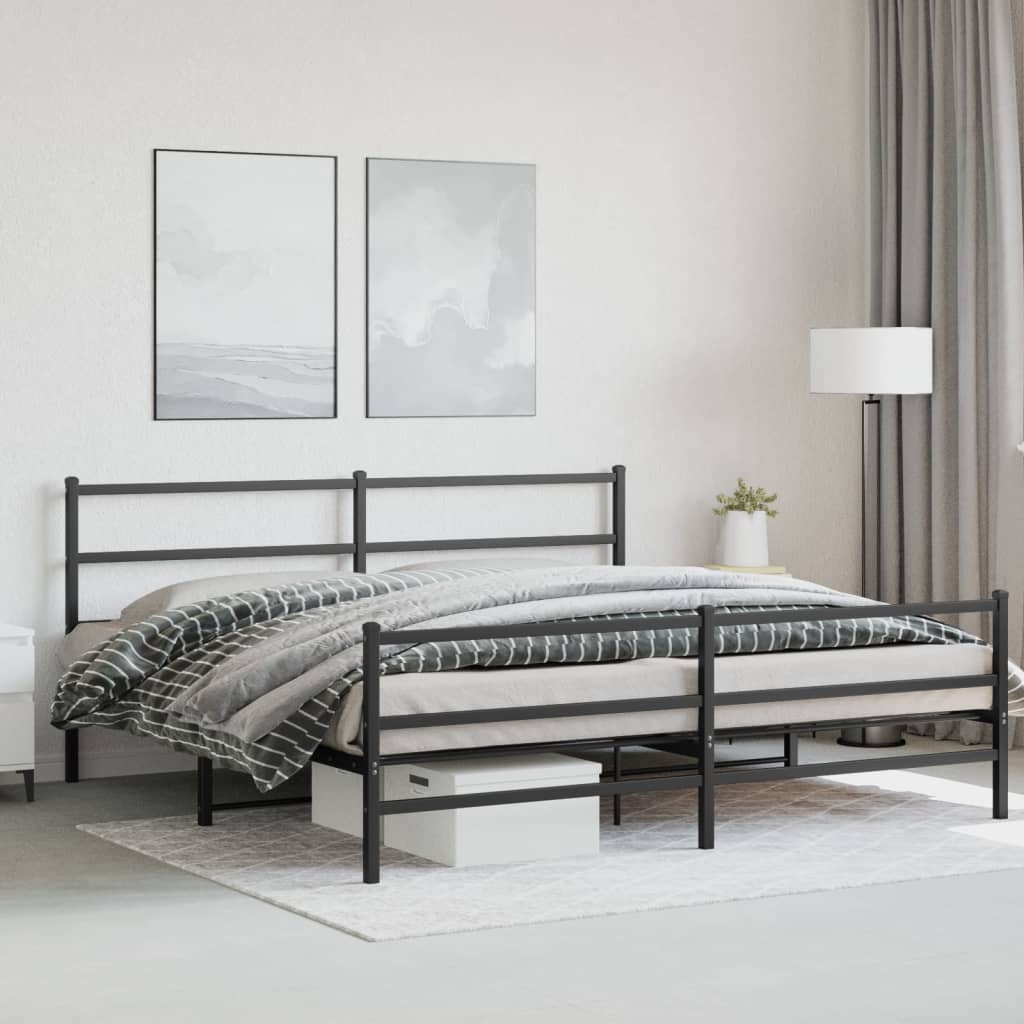 Estrutura de cama com cabeceira e pés 180x200 cm metal preto